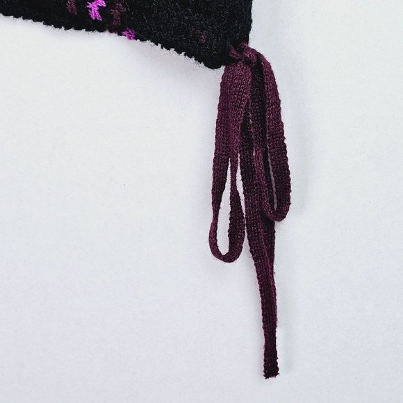 Free People Babes Only Full Crochet Sheer Top in Black Hot Pink, Side Tie Sz Sm - Picture 5 of 8